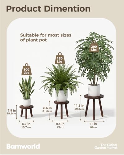 Bamworld Plant Stand Indoor 3 Pack Plant Stools for Indoor Plants Wooden Plant Stands Corner Plant Stools for Patio Garden Balcony Living Room Bedroom(Brown) - Image 3