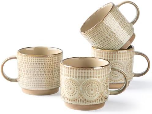 GBhome 16 oz Coffee Mugs Set of 4, Stackable Ceramic Coffee Cups Set by GBhome