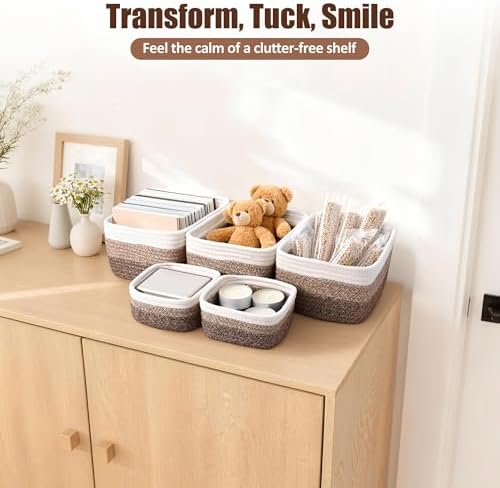 5-Pack Small Woven Rope Storage Baskets, 2 Sizes Organizer Bins - Image 5