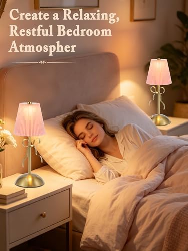 2 Pack Bow Table Lamp,Cordless Rechargeable LED Table Lamps for Living Room - Image 3