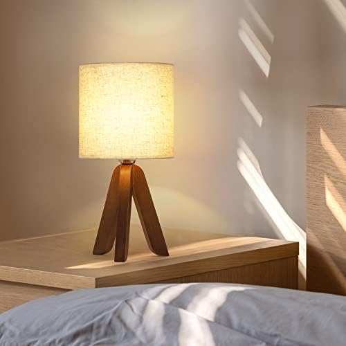 HAITRAL Wooden Tripod Table Lamp with Brown Base, Small Table Lamp,13.4Inch - Image 6
