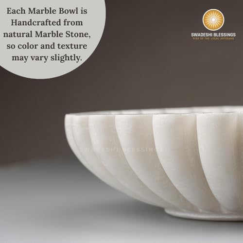 SWADESHI BLESSINGS Handcrafted Marble Ruffle Bowl for Home Decor, 8" - Image 5