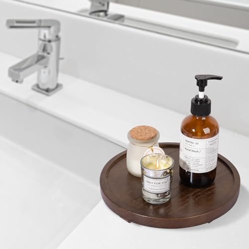 Round Decorative Tray Farmhouse Kitchen Decor Soap Dish, 9" Walnut - Image 4