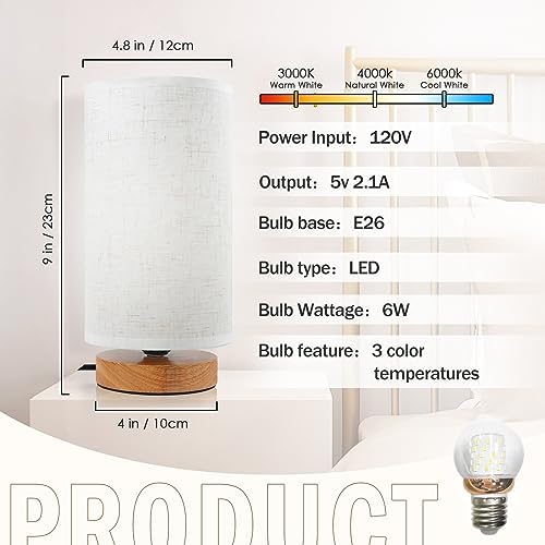 Minimalist Bedside Table Lamps for Bedrooms Set of 2, 3 Color Temperature Bedside Lamps with Round Fabric Linen Shade,Small Desk Lamp Night Nightstand Lamp Set for Living Room, Reading ,Office - Image 5