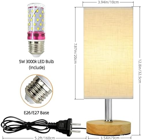 Small Table Lamp Set of 2, Bedside Lamp with 3000K Warm LED Bulb Included, Nightstand Lamp for Living Room Office Dorm Kids Room, Easy Assemble Minimalist Cream Shade & Wood Base(5W) - Image 2