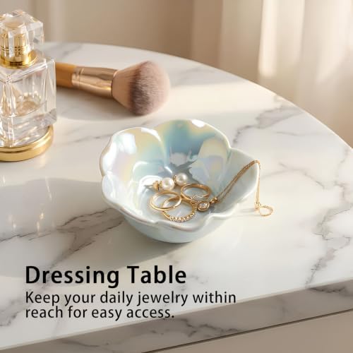 Mecaikru Ceramic Jewelry Dish, 3.5 in Flower Ring Tray, Iridescent Finish - Image 2