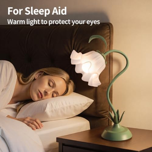 NewAoNaSen Flower Table Lamp Cute Lily Desk Lamp Bedside Night Light -Green - Image 4