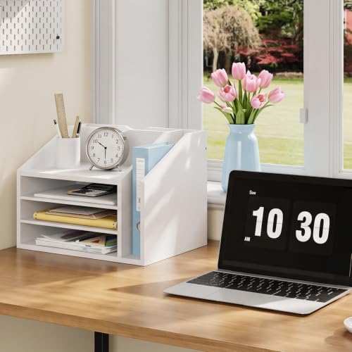 CHOEZON Wooden Desk Organizer, File Organizer with Adjustable Partitions - Image 2