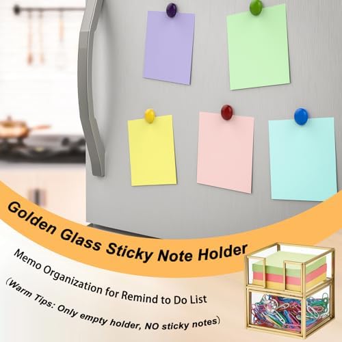 BTSKY Golden Glass 3x3 Inch Sticky Note Holder with Drawer, Elegant Post It Note Dispenser with Non-Slip Pads Clear Notepad Holder for Desk Organization Planning, Home Office Decor - Image 6