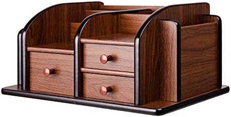 Liry Products Brown Wooden Desk Organizer Multiple Compartments 3 Drawers Slots 2 Shelves Racks Holder Office Supplies Caddy Tabletop Storage Desktop Stationery Accessory Sorter Home Kitchen - Image 5