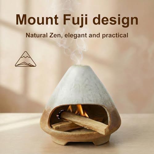 CEREMONY Palo Santo Holder -Mini Ceramic Incense Holder for Palo Santo and Sticks - White Sage Holder for Meditation Decor Ceremony Incense with Glass Gray Collector (Brown-Mount Fuji) - Image 2