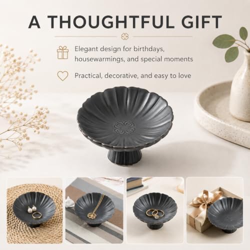 Ceramic Jewelry Dish Tray, Matte Black Lotus Ring Holder with Pedestal Base, Trinket Dish for Rings, Earrings and Necklaces, Vanity Organizer for Dresser, Nightstand or Bathroom, Gift for Women - Image 7
