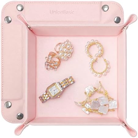 UnionBasic Valet Tray, Jewelry Tray for Rings Earrings, Entryway Catchall Caddy for Coins Keys Change, Nightstand Organizer Bedside Valet Holder, Trays for Electronic Gadgets, Lychee Pearl Blush by UnionBasic