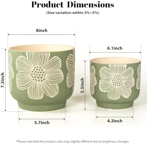 Ceramic Plant Pots, 8+6 Inch, 2 Pcs Indoor Planters with Drainage Holes - Image 6