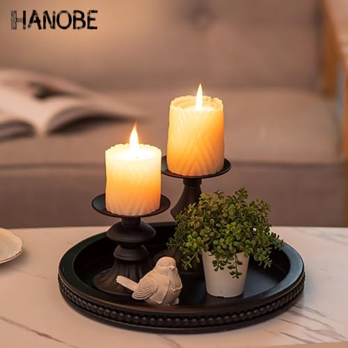 Hanobe Black Decorative Tray for Coffee Table, Round, Beaded Edge - Image 4