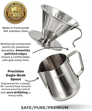 AGOGO Stainless Pour Over Coffee Maker Set, 50 Paper Filters, 20oz, Sliver - Image 3