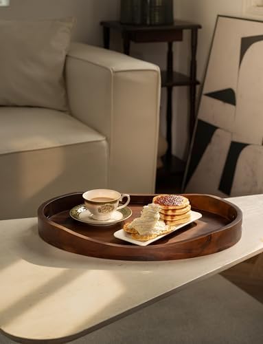 TIDITA Acacia Oval Wooden Serving Tray with Handle, 20"x15", Walnut Color - Image 6