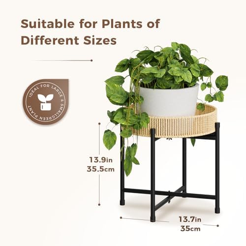 Bamworld Rattan Plant Stand Indoor Boho Plant Table for Large Plants Single Plant Stool Plant Holder for Living Room Bedroom - Image 5