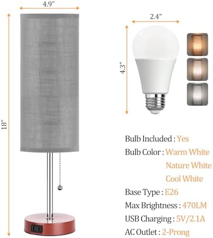 Dott Arts 18" Table Lamp for Bedroom, 3-Color Bedside Lamps with Pull Chain - Image 3