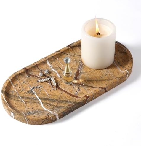 Koville Indian Natural Marble Decorative Tray, 12"x6" - Countertop Organizer, Catchall for Perfume, Candles, Jewelry by Koville
