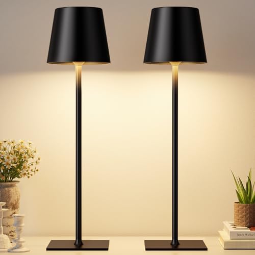 Kakanuo Black Cordless Rechargeable Table Lamp, 2 Pack Portable Desk Lamp with 5000mAh Battery, Touch Control Stepless Dimming, Wireless Night Light for Dining, Outdoor Camping, Coffee Shop by KakanuoLightings