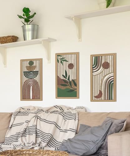 Putuo Decor Boho Wall Art Set of 3 Modern Minimalist Wooden Wall Decor Abstract Earth Tone Room Decorations Mid Century Artwork for Living Room Bedroom Office in Earthwood Canyon 16.5 x 8.6 Inch - Image 4