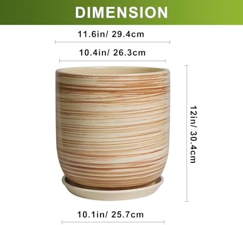 12 Inch Pots for Plants - Ceramic Planters for Indoor Plants, Large Planter Pot for Home Garden Patio Office with Drainage Hole Cylinder Flower Pot Yellow - Image 3