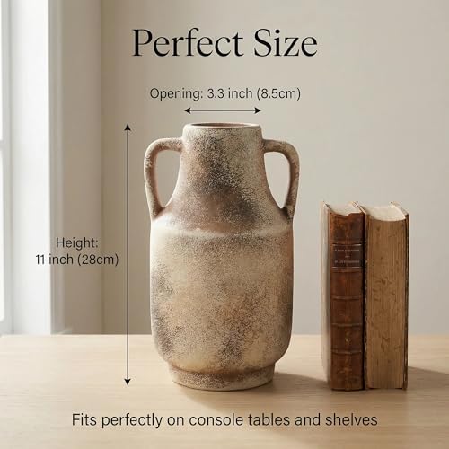 Farmhouse Vase with Handles, 11 Inch Large Terracotta Pot, Rustic Ceramic Floor Vase for Dried Branches & Florals, Neutral Centerpiece for Living Room, Entryway, Coffee Shop DecorG - Image 5