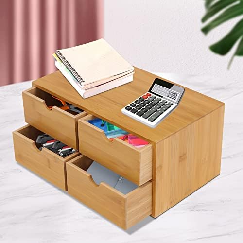 Tabletop Original Bamboo Desk Organizer - Mini Bamboo Desk Drawer Tabletop Storage Organization Box for Office Home Toiletries Supplies, No Assembly Required (4 Drawers(2+2)) - Image 2