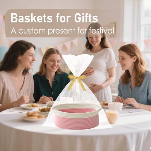 JMvicyroam Small Woven Basket, Empty Gift Basket, White&Pink/1 Pack - Image 4