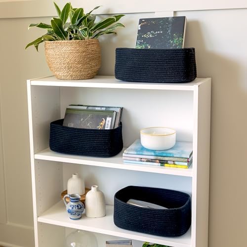 NaturalCozy 13.5”x8.5”x5.5” Rectangle Storage Baskets for Shelves 3 Pack | Cotton Rope Woven Small Baskets for Organizing | Small Storage Bins for Nursery, Bathroom, Closet, Shelf, Decorative - Image 3