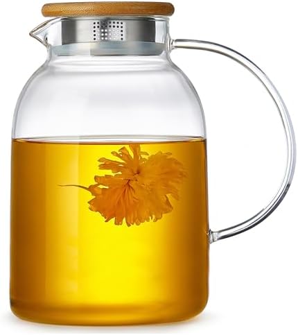 Large Glass Teapot with Infuser, Stovetop Safe, Thickened Heat Resistant Borosilicate Glass, 68 fl oz Glass Tea Kettle with Bamboo Lid by Unbreakable