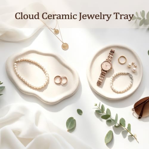 Ceramic Jewelry Tray, Irregular Cloud Shape Ceramic Plate Modern Stylish Storage Tray for Women, Room Decor Aesthetic (White Oval) - Image 6