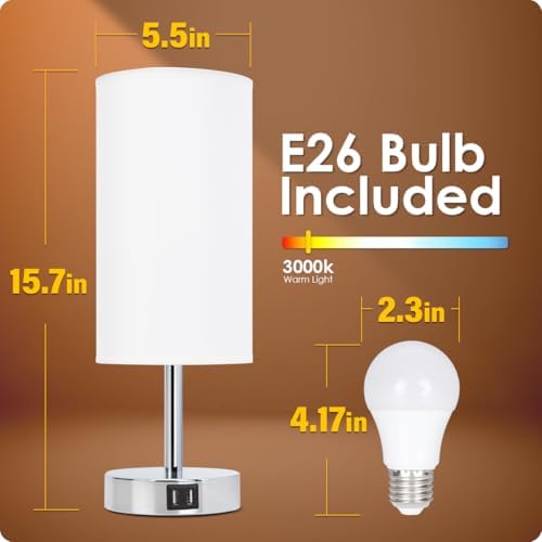 Yarra-Decor Bedside Lamp with USB Port - Touch Control Table Lamp for Bedroom 3 Way Dimmable Nightstand Lamp with Round White Fabric Shade for Living Room, Dorm, Home Office (LED Bulb Included) - Image 6