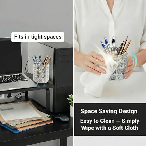 YAGELI Crystal Pen Holder for Desk, 3.58" Gold/Silver Pencil Cup - Image 6