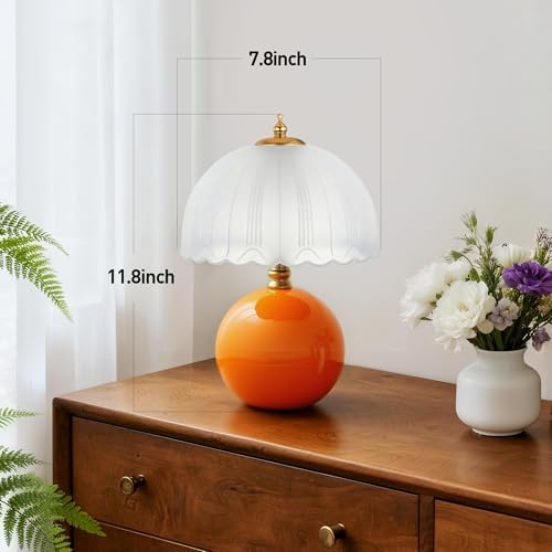 PARTPHONER Mushroom Table Lamp, Ceramic Bedside Lamp with Glass Shade, 3-Way Lighting (2700K-5000K) Rocker Switch, Small Nightstand Lamp for Bedroom, Living Room, Office, Orange - Image 5