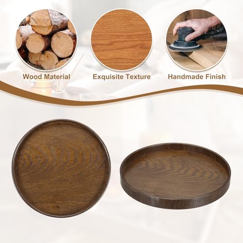 Wooden Serving Tray Round Wood Serving Tray Decorative Platter, 8.3 Inch Fit for Home Decor Kitchen Coffee Table Candle Holder, (Brown) - Image 4