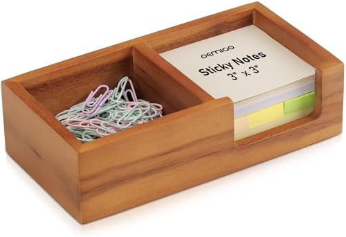 Demigo Acacia Wood Sticky Note Holder, 3x3 in Note Organizer, 2-Compartment by Demigo