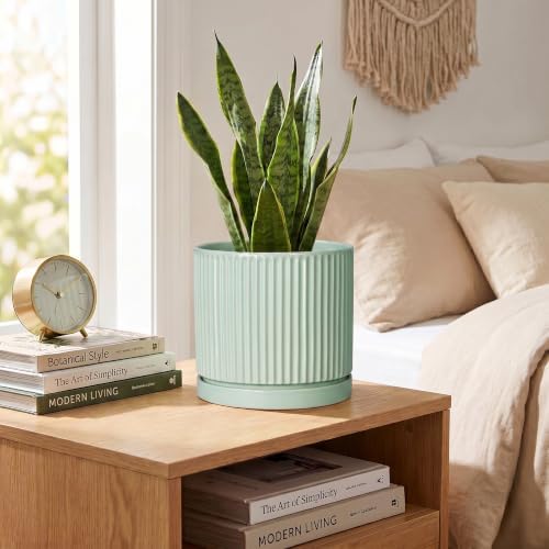 Ceramic Flower Pots, 6 Inch Plant Pot, Round Planter, Mint Green - Image 4
