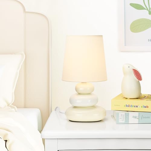 LULE Cream Small Table Lamp for Living Room as Bedside Table Lamp for Bedroom,Modern Ceramic Kids Night Table Lamp,Φ6.5×H12.2IN,Bulb Excluded - Image 3