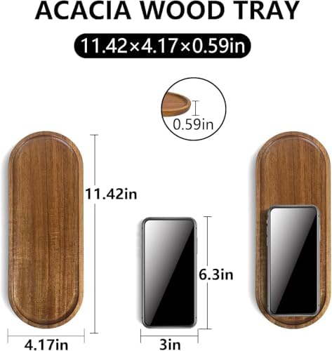 Solid Wood Serving Platters and Trays of Natural Wood with Edge,Rectangular Avoid Sliding and Spilling Food (Acacia Oval Platters 6 Pack) - Image 2