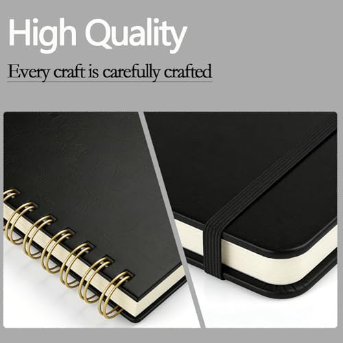 Dot Grid Journal Starter Kit, A5 Spiral Notebook with Stencil Ruler, Date & Color Stickers, Hardcover, 120gsm Thick Paper, Subtle Blue Dotted Pages for Planning, Study & Work - Black - Image 4