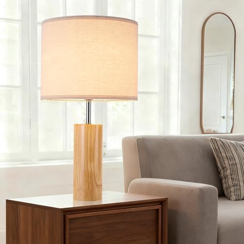 lapupu 23.5" Wood Table Lamps Set of 2 for Living Room, Vintage Farmhouse Bedside Lamps for Bedroom, Large Round Desk Lamps for End Table Nightstand, Natural Wood - Image 3