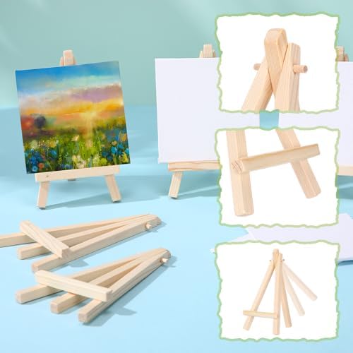 MotiMind 80 Pcs Mini Small Canvas and Easel Set for Painting, 4 x 4 Inch - Image 3