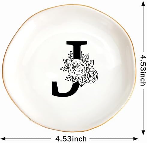 JoycuFF Initial J Ceramic Jewelry Tray, Bridesmaid Bride Gifts, Best Friend Mom Grandma Sister Engagement Birthday Gifts for Women, Trinket Dish for Rings Earrings Necklaces Bracelets Keys - Image 6