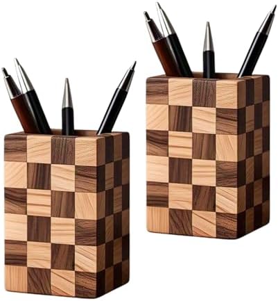 Wood Pen & Pencil Holder for Desk, 2 Pack – Brush Caddy (Mosaic Pattern) by UKASALTD