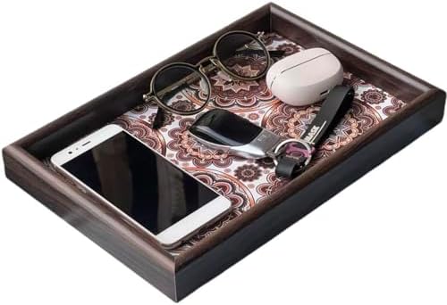 Wooden Valet Tray with Leather Base - Nightstand Catchall Organizer for Cologne, Perfume, Keys, Wallet, Phone, Watch, Jewelry & Sunglasses (Bohemian) by Zosenley