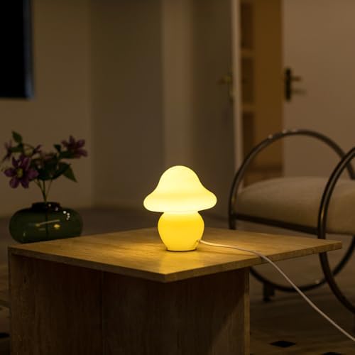 HEQET Mushroom Lamp White Glass Mushroom Table Lamp for Bedrooms, Living Room, Aesthetic Lamps for Bedroom, Cute Bedside Lamp (Yellow) - Image 4