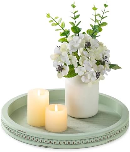 Hanobe Sage Green Decor Tray, Beaded Edge & Distressed Finish by Hanobe