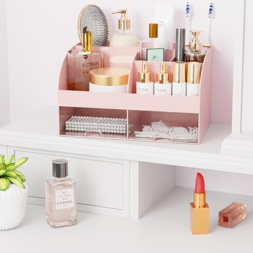 Makeup Organizer with Drawers, Cosmetic Storage for Dresser Vanity and Bathroom Countertop, Beauty Holder for Lipstick Brush, Skincare Organizer for Vanity, Cosmetic Display Case (Pink-2Pack) - Image 5
